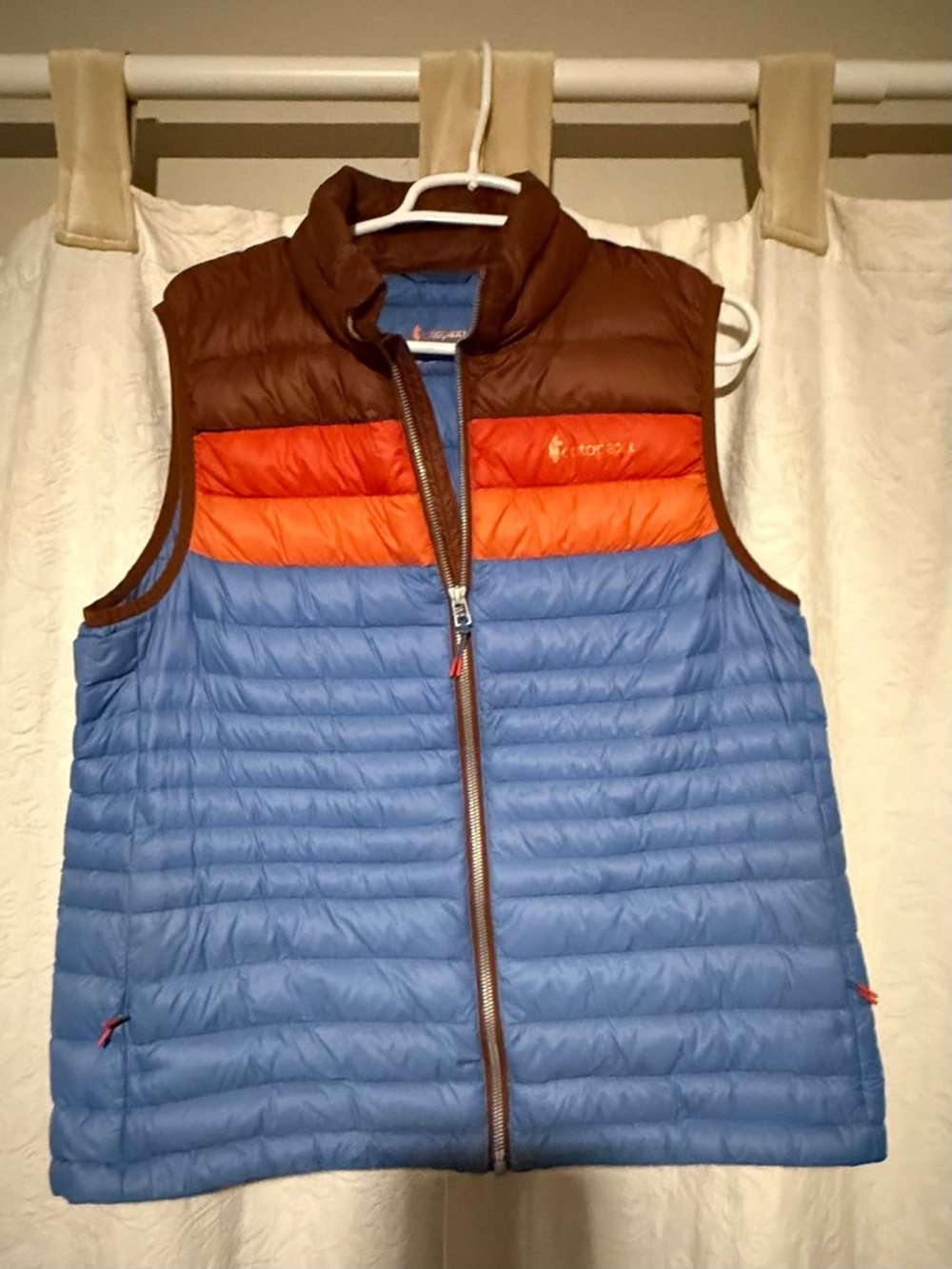 Cotapaxi Fuego Down Vest - Women's Lg - Blue, Orange, Brown Color-block